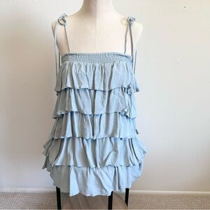 NWT Olivaceous Mint Green Tiered Ruffle Shoulder Tie Mini Sundress Size Small